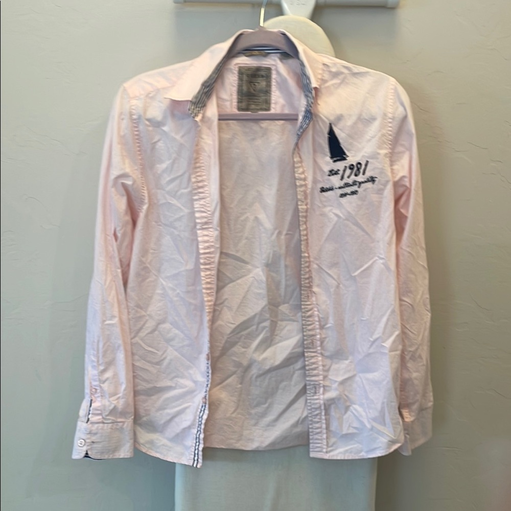 Pink Button-Up Shirt with Embroidered Logo